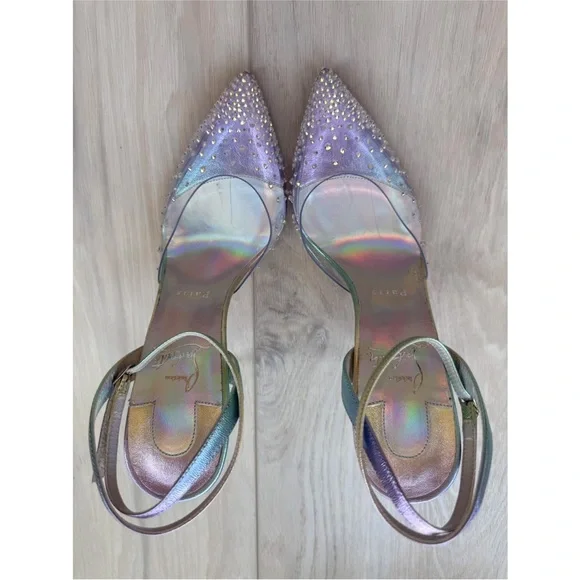 Christian Louboutin Blue D'Orsay Heels with Glitter Embellishments - Picture 7 of 15